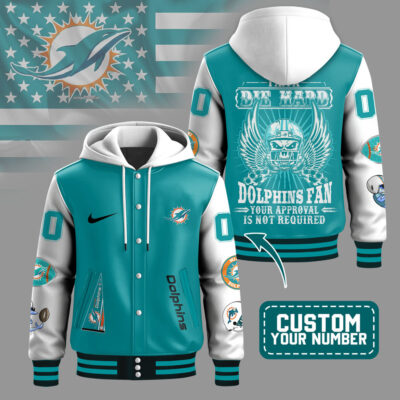 Miami Dolphins | Premium NFL Die Hard Fan Hooded Baseball Jacket - 4XL