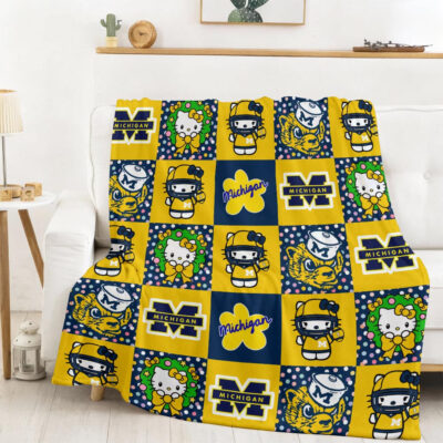 Michigan Wolverines | Premium NCAA Hello Kitty Cozy Fleece Blanket