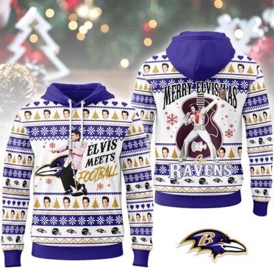 Baltimore Ravens | Premium NFL Elvis Presley Christmas Hoodie