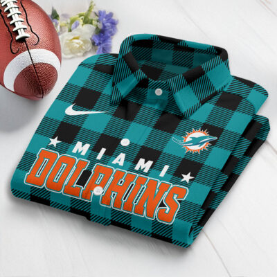 Miami Dolphins | Premium NFL Check Long-sleeve Casual Shirt - 4XL
