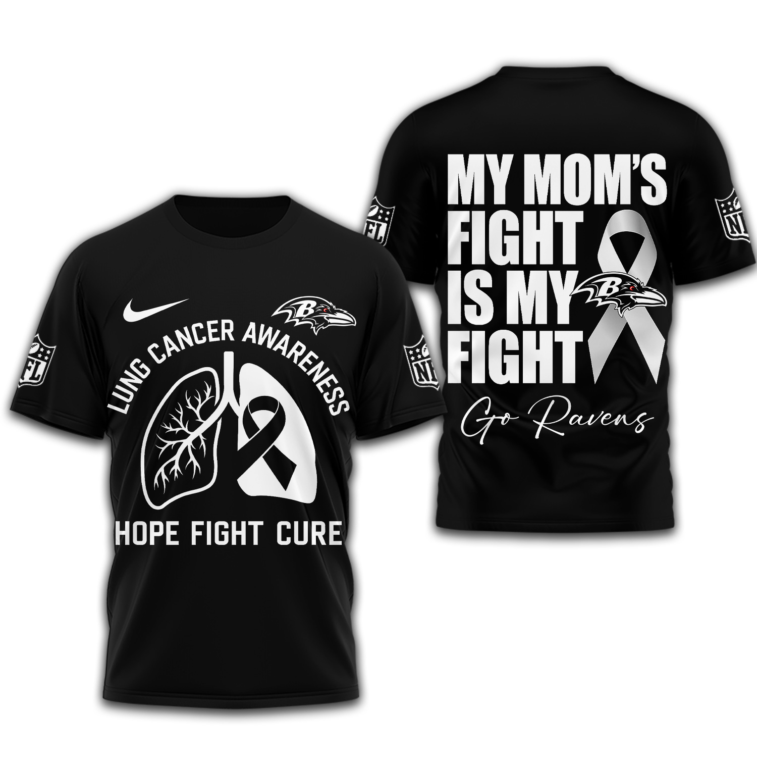 Baltimore Ravens | Premium NFL Lung Cancer 3D Shirt - Image 2
