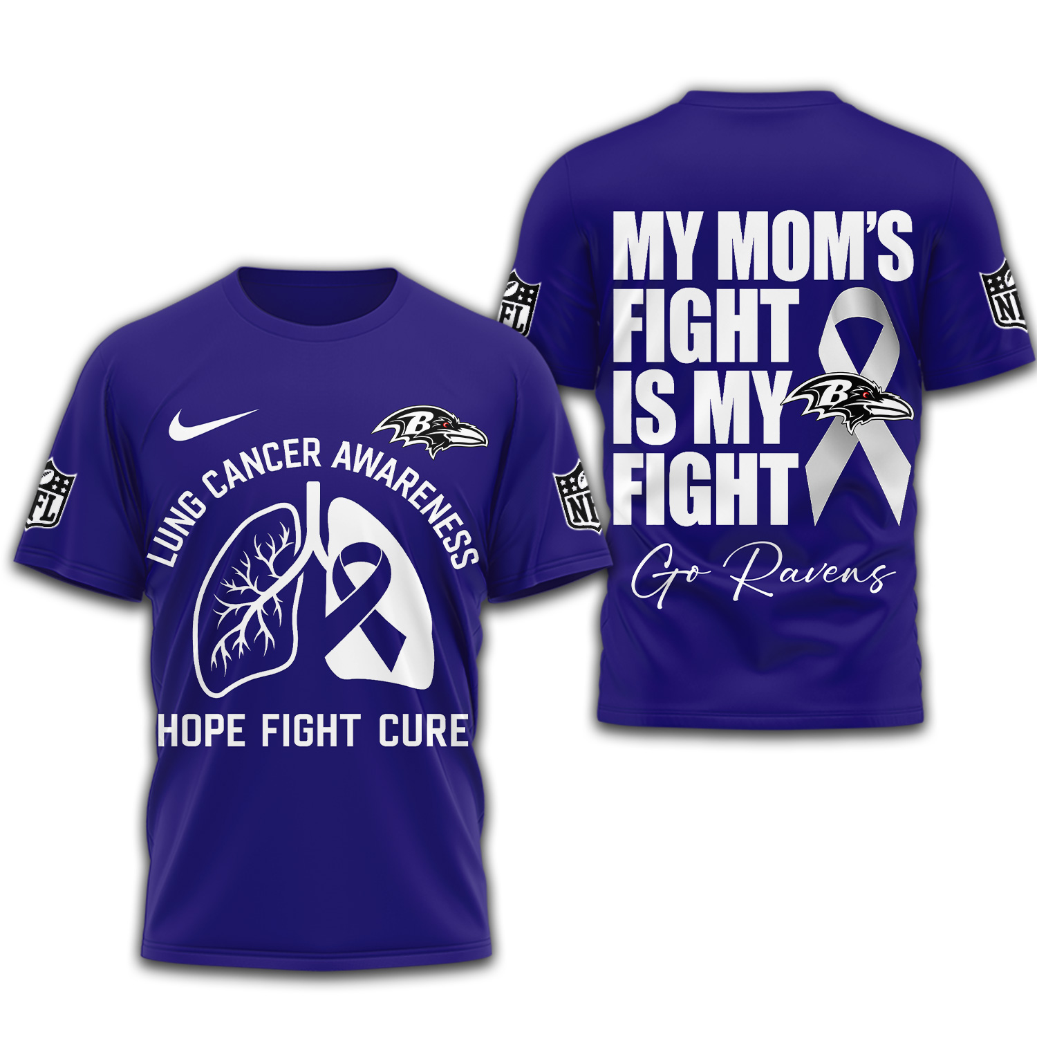 Baltimore Ravens | Premium NFL Lung Cancer 3D Shirt - Image 3