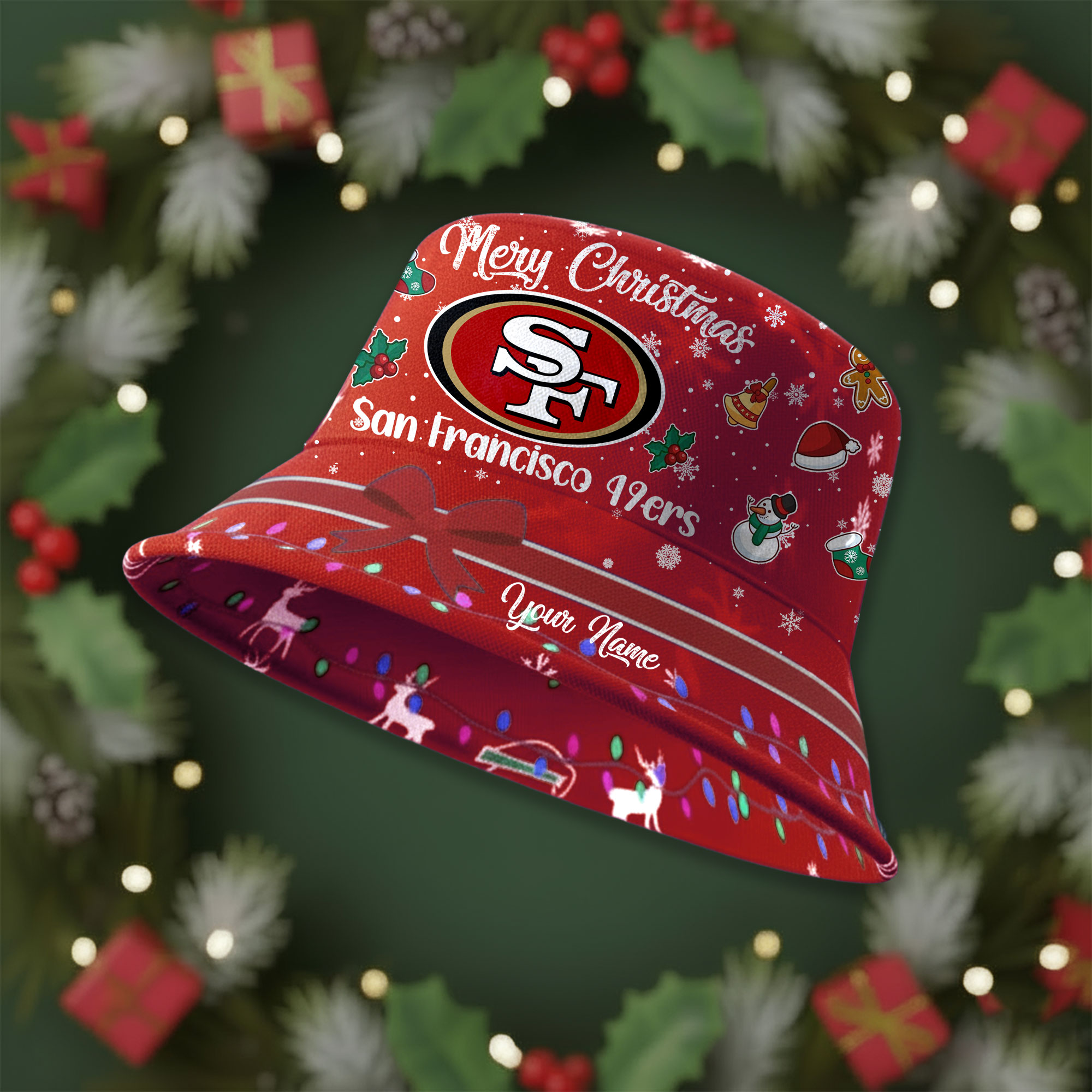 San Francisco 49ers | Premium NFL Merry Christmas Bucket Hat - Image 2