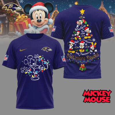 Baltimore Ravens | Premium NFL Mickey Mouse Christmas 3D Shirt