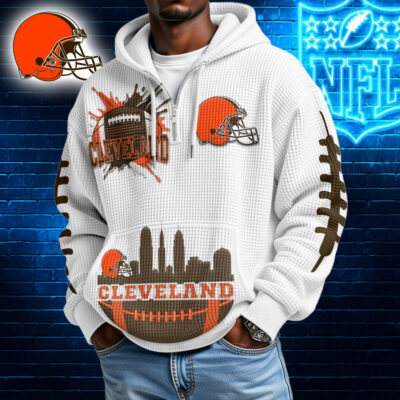 Cleveland Browns | Premium NFL Waffle Zipper Long Sleeve Hooded Sweatshirt - M