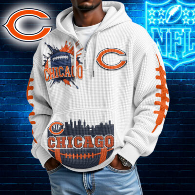 Chicago Bears | Premium NFL Waffle Zipper Long Sleeve Hooded Sweatshirt