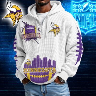 Minnesota Vikings | Premium NFL Waffle Zipper Long Sleeve Hooded Sweatshirt