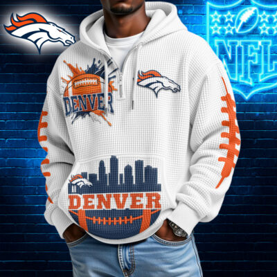 Denver Broncos | Premium NFL Waffle Zipper Long Sleeve Hooded Sweatshirt