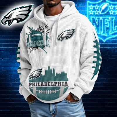 Philadelphia Eagles | Premium NFL Waffle Zipper Long Sleeve Hooded Sweatshirt