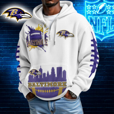 Baltimore Ravens | Premium NFL Waffle Zipper Long Sleeve Hooded Sweatshirt