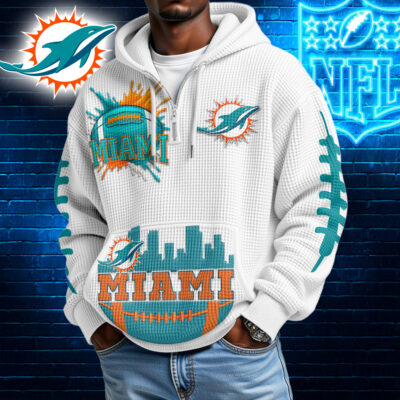 Miami Dolphins | Premium NFL Waffle Zipper Long Sleeve Hooded Sweatshirt