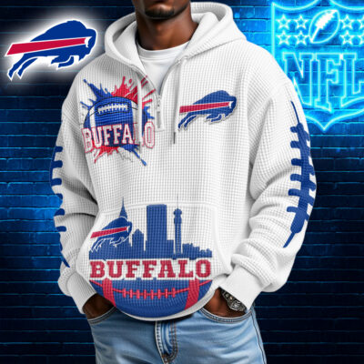 Buffalo Bills | Premium NFL Waffle Zipper Long Sleeve Hooded Sweatshirt
