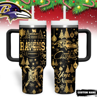 Baltimore Ravens | Premium NFL Personalized Holiday Gold Tumbler 40oz