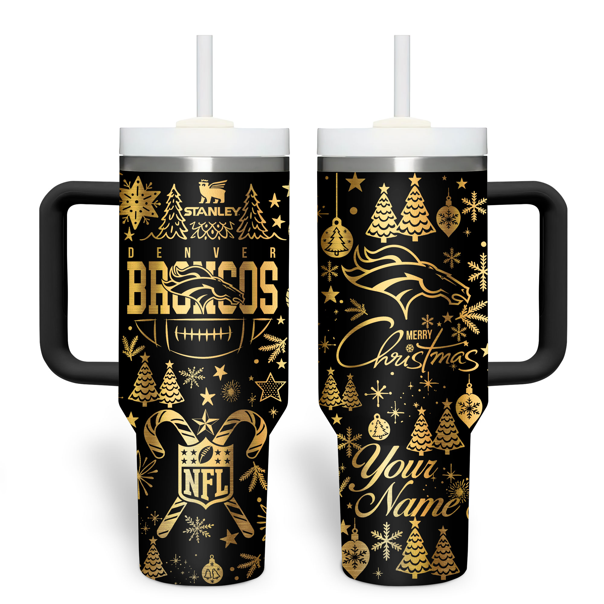 Denver Broncos | Premium NFL Personalized Holiday Gold Tumbler 40oz - Image 2
