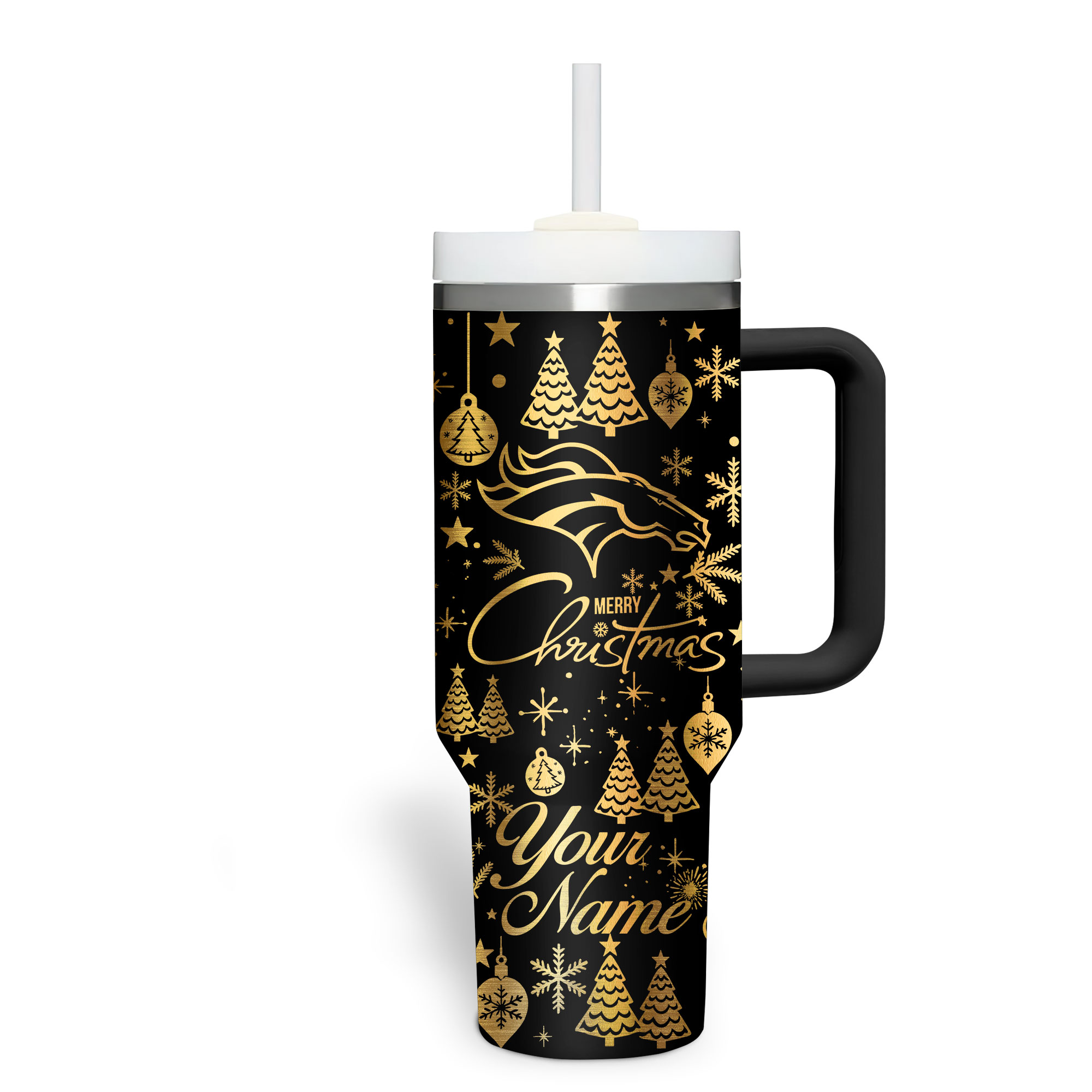 Denver Broncos | Premium NFL Personalized Holiday Gold Tumbler 40oz - Image 3