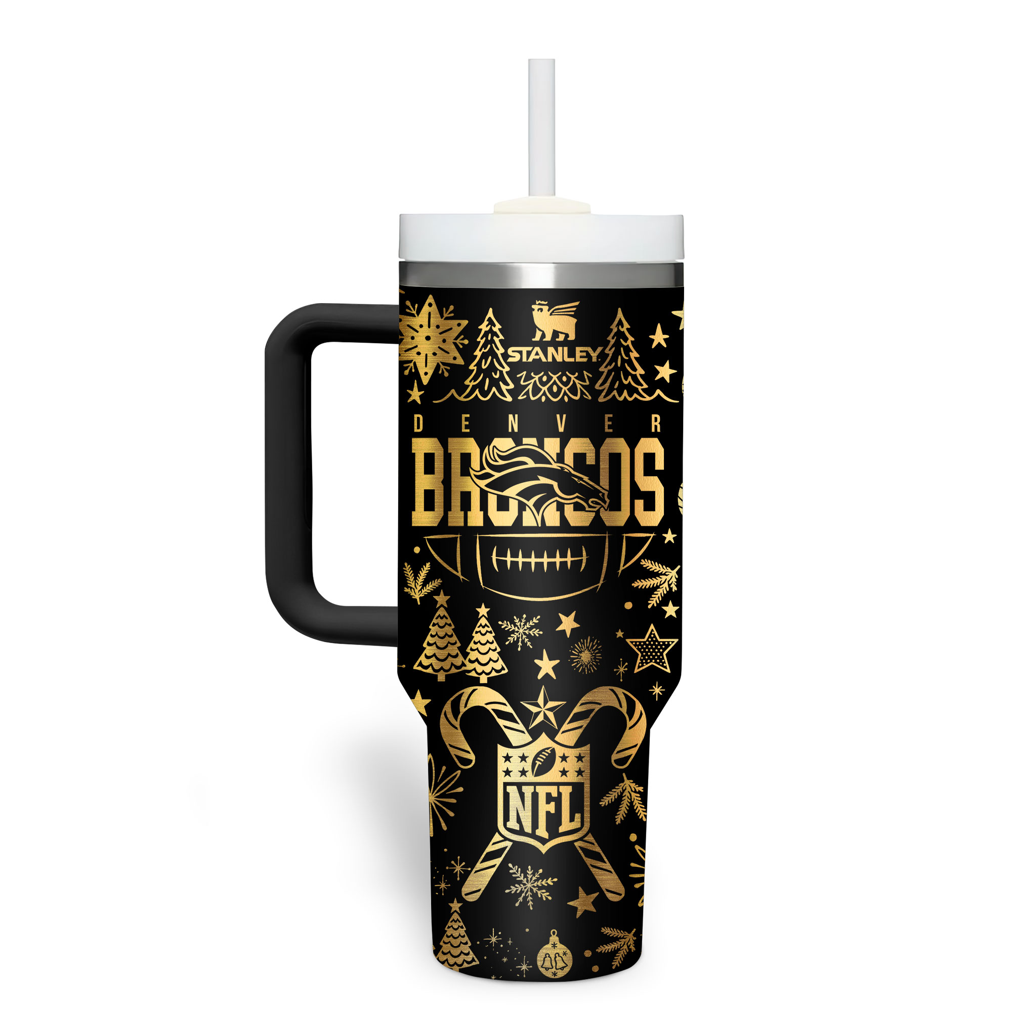 Denver Broncos | Premium NFL Personalized Holiday Gold Tumbler 40oz - Image 4
