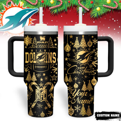 Miami Dolphins | Premium NFL Personalized Holiday Gold Tumbler 40oz