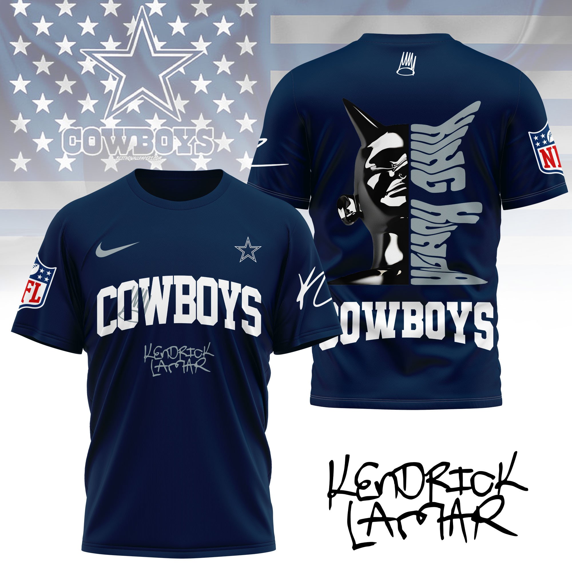 Dallas Cowboys | Premium NFL Kendrick Lamar Fan 3D Shirt - Image 3