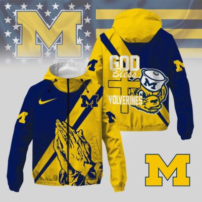 Michigan Wolverines | Premium NCAA God Bless My Team Windbreaker Jacket