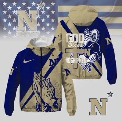 Navy Midshipmen | Premium NCAA God Bless My Team Windbreaker Jacket