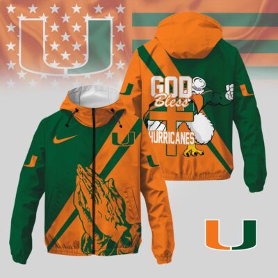 Miami Hurricanes | Premium NCAA God Bless My Team Windbreaker Jacket