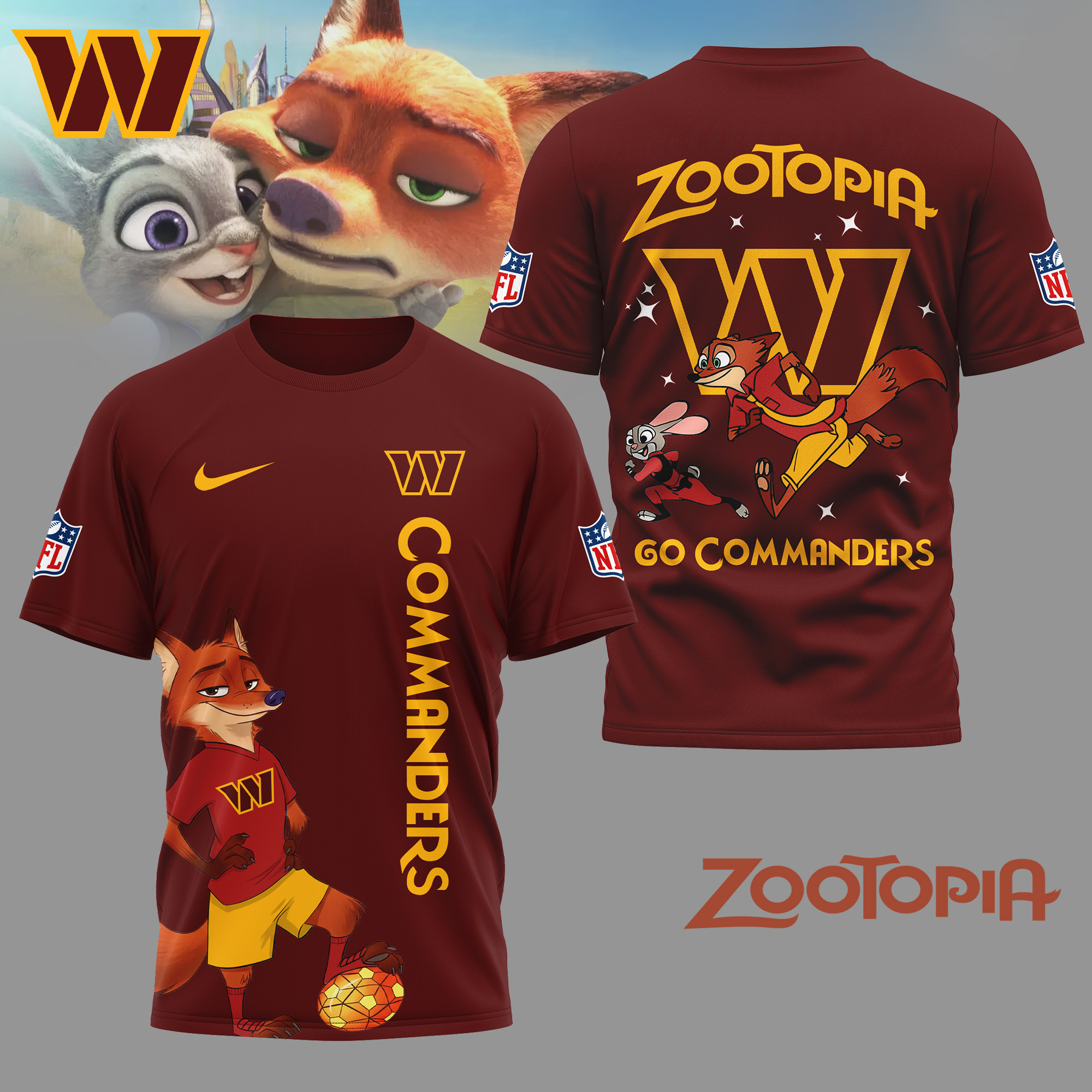 Washington Commanders | Premium NFL and Zootopia Fan 3D Shirt - Image 3