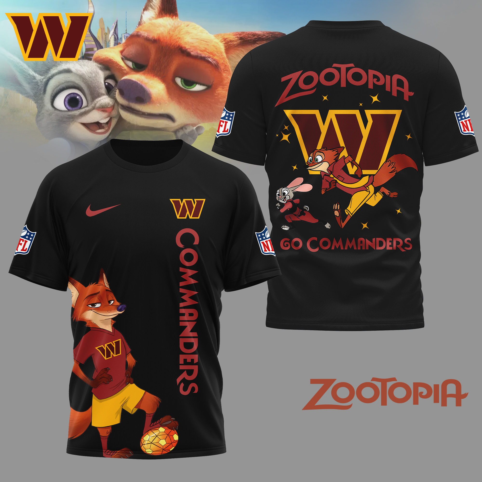 Washington Commanders | Premium NFL and Zootopia Fan 3D Shirt - Image 2