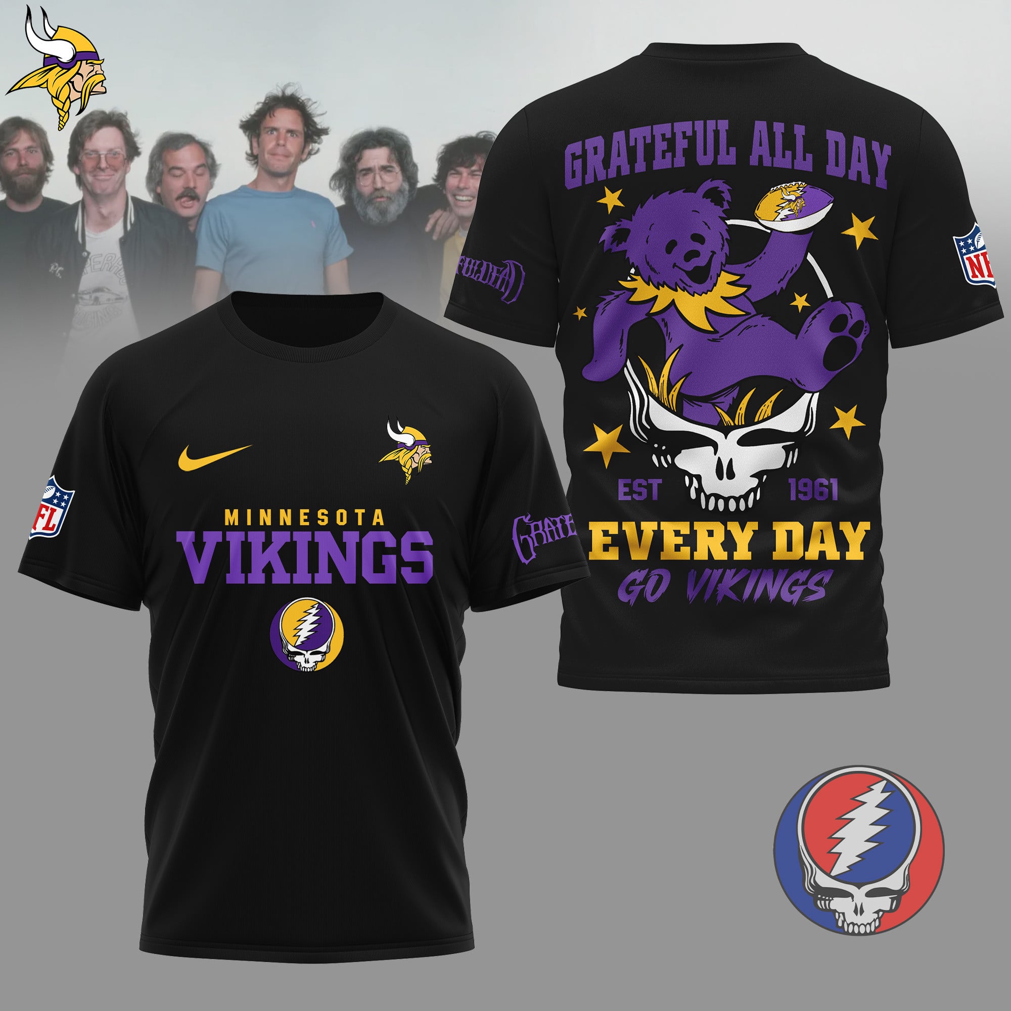 Minnesota Vikings | Premium NFL Grateful Dead Fan 3D Shirt - Image 2