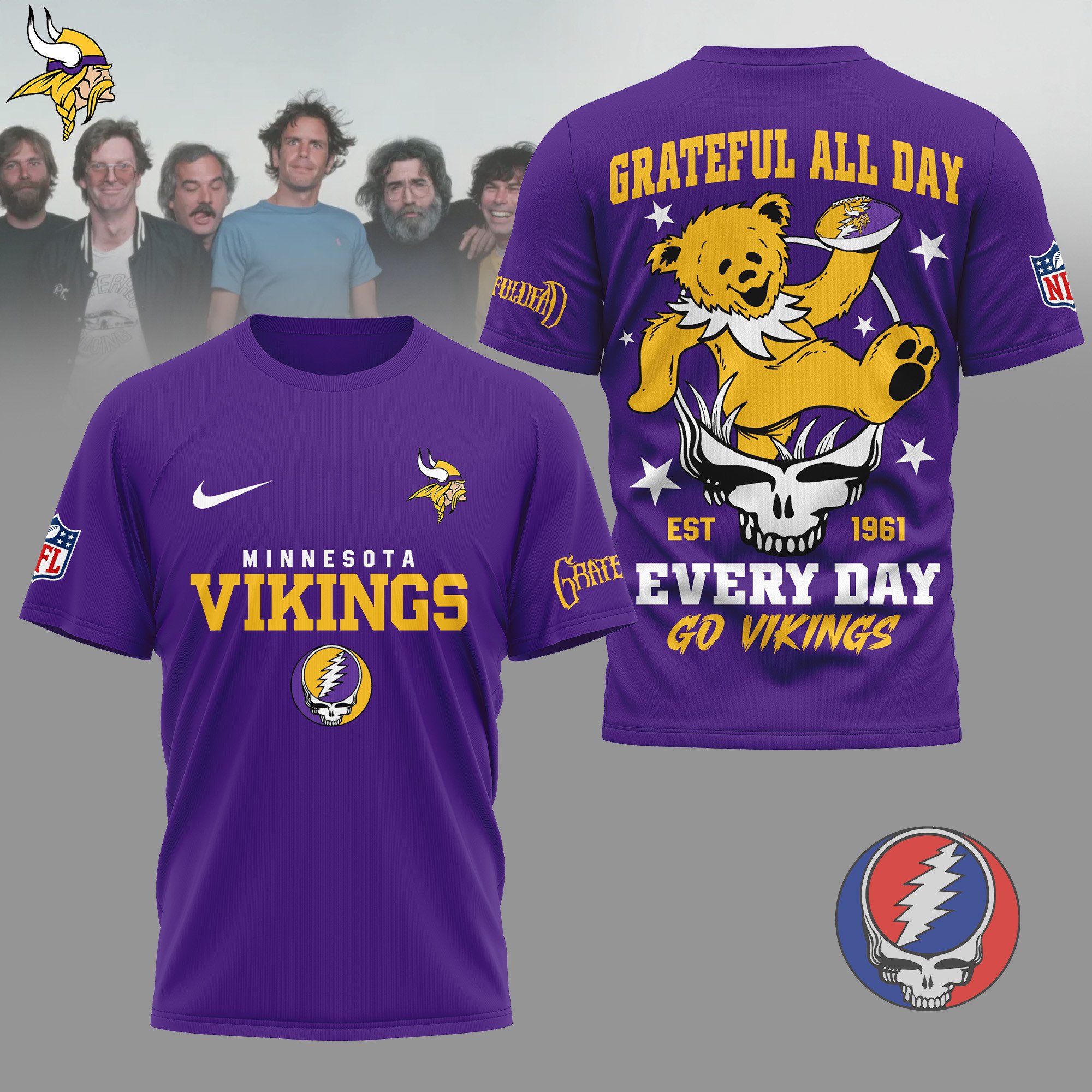 Minnesota Vikings | Premium NFL Grateful Dead Fan 3D Shirt - Image 3