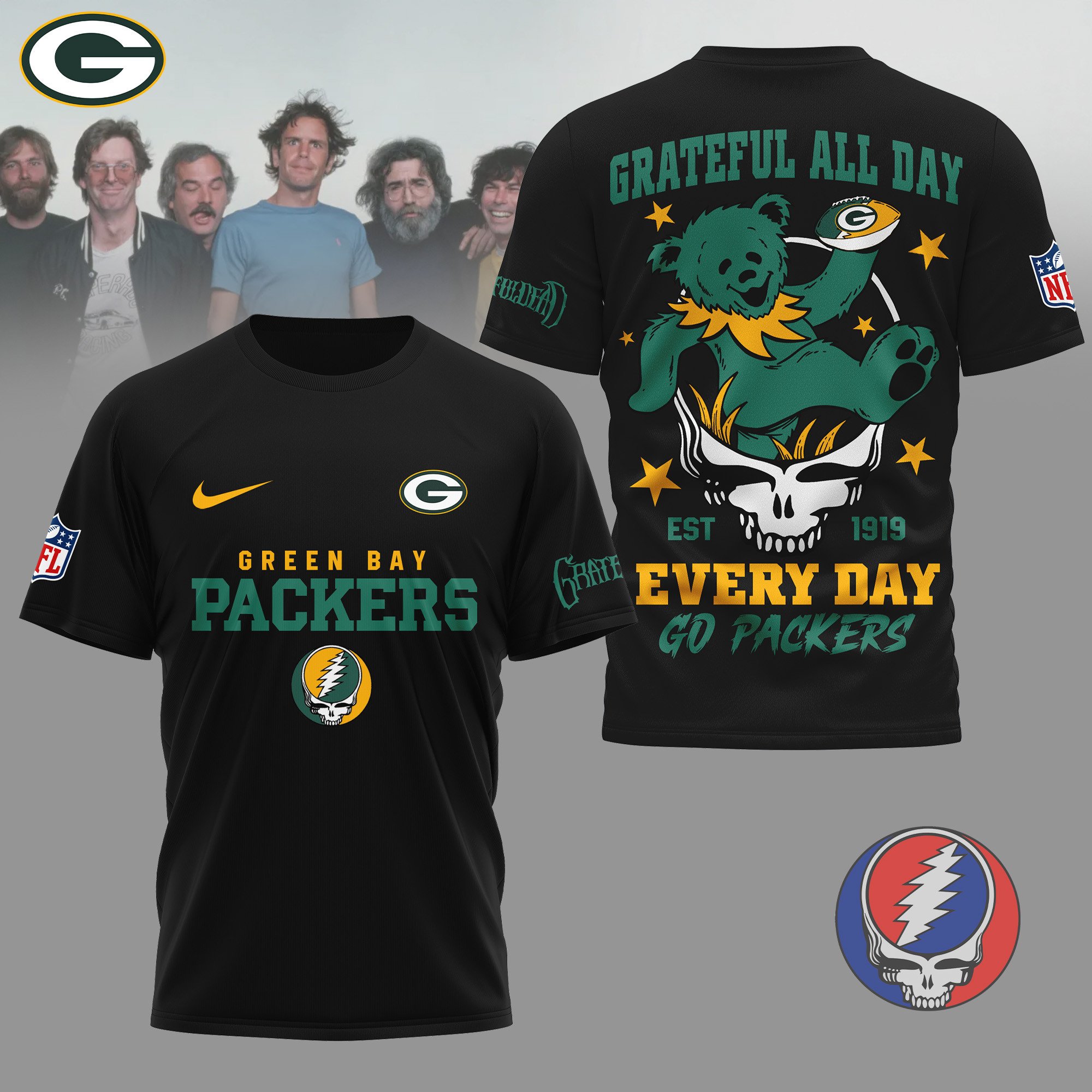 Green Bay Packers | Premium NFL Grateful Dead Fan 3D Shirt - Image 2