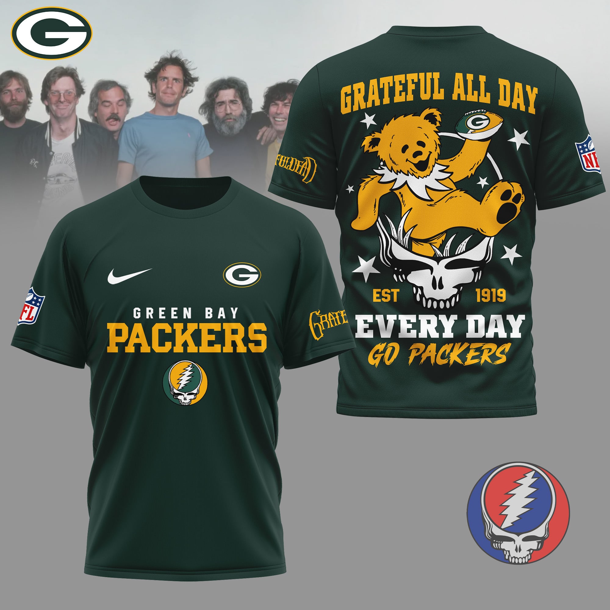 Green Bay Packers | Premium NFL Grateful Dead Fan 3D Shirt - Image 3