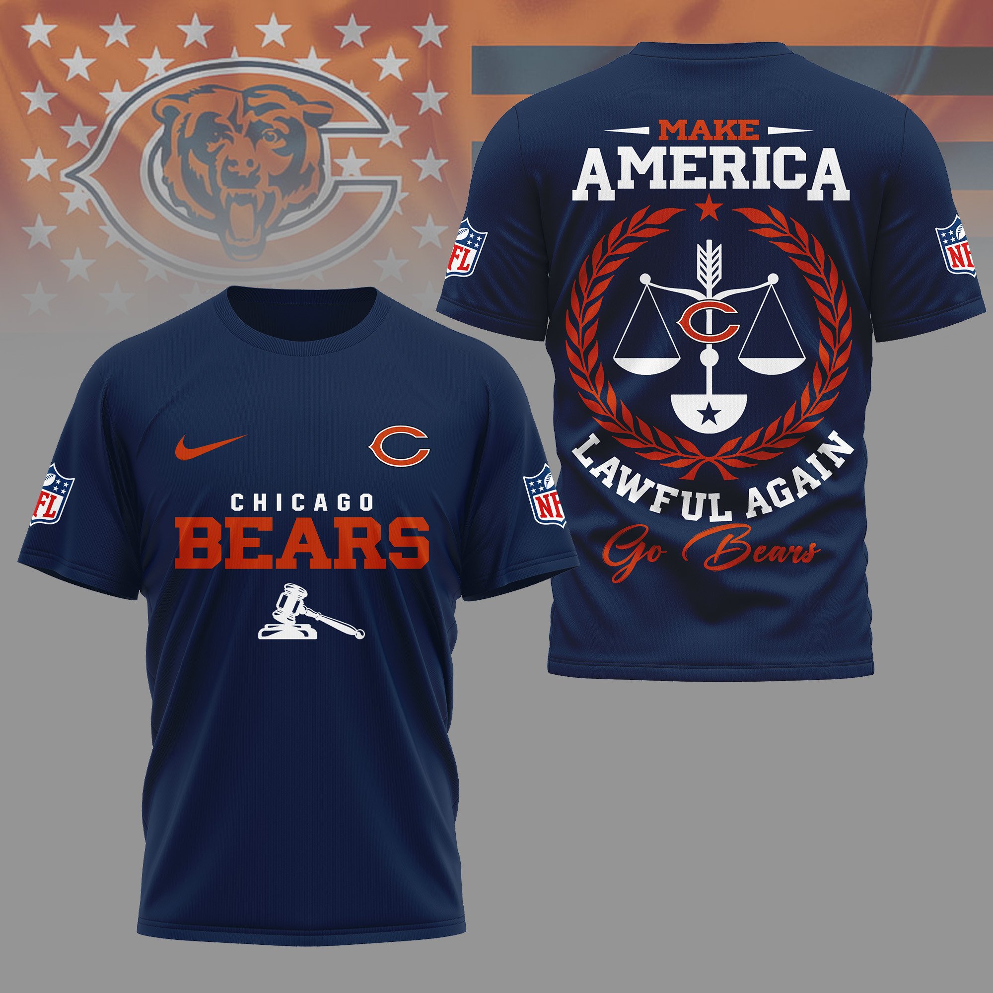 Chicago Bears | Premium NFL Make America Lawful Again 3D Shirt - Image 3