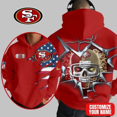 San Francisco 49ers | Premium NFL Customizable Skull Hoodie