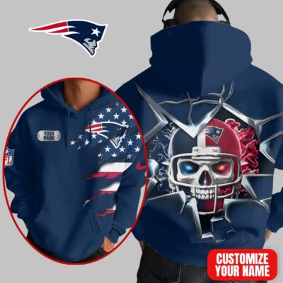 New England Patriots | Premium NFL Customizable Skull Hoodie