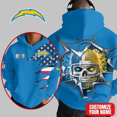 Los Angeles Chargers | Premium NFL Customizable Skull Hoodie