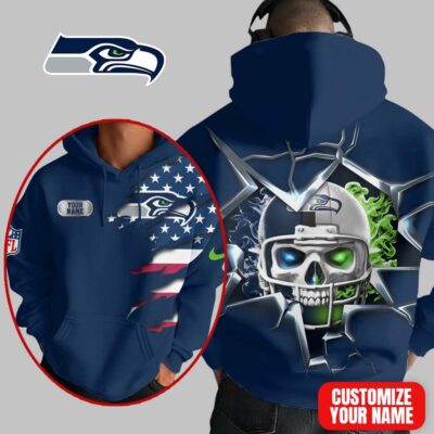 Seattle Seahawks | Premium NFL Customizable Skull Hoodie