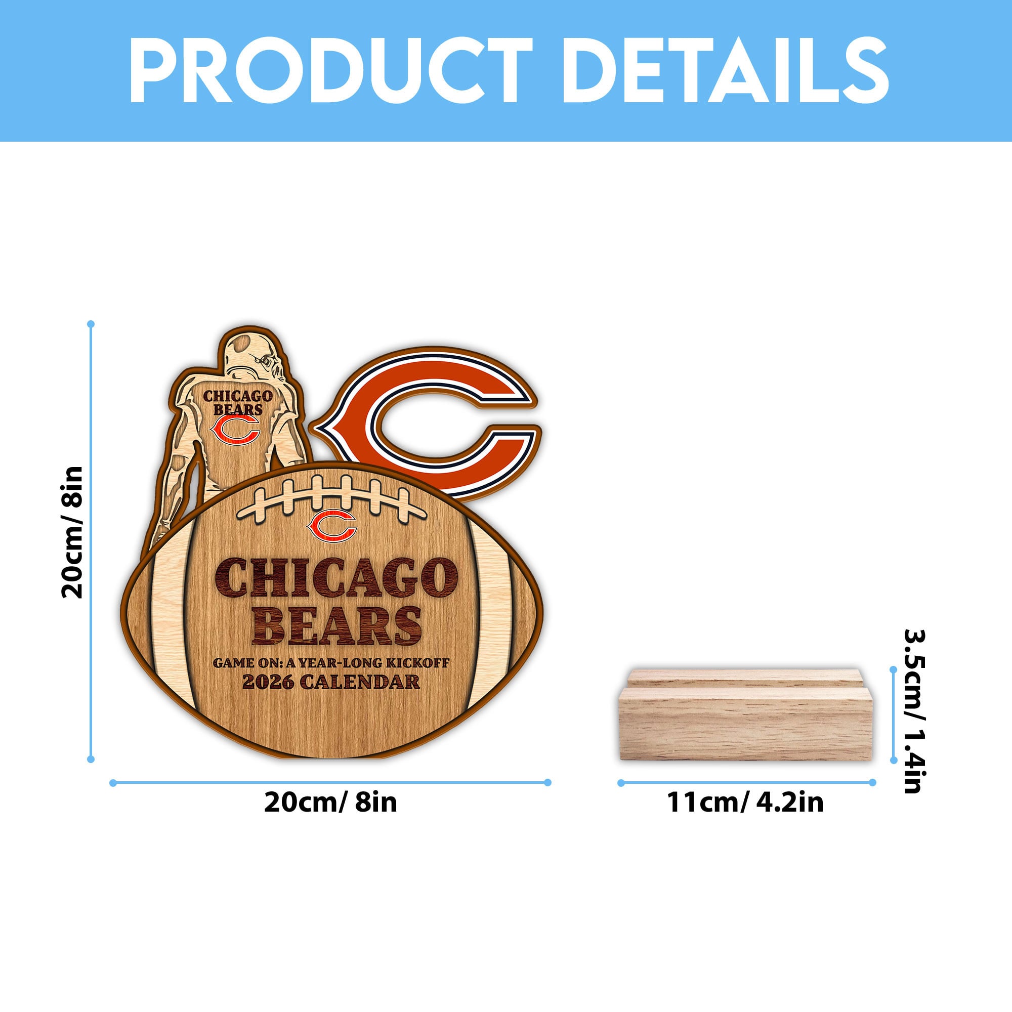 Chicago Bears | Premium NFL Rugby Ball Shaped 2026 Calendar - Image 5