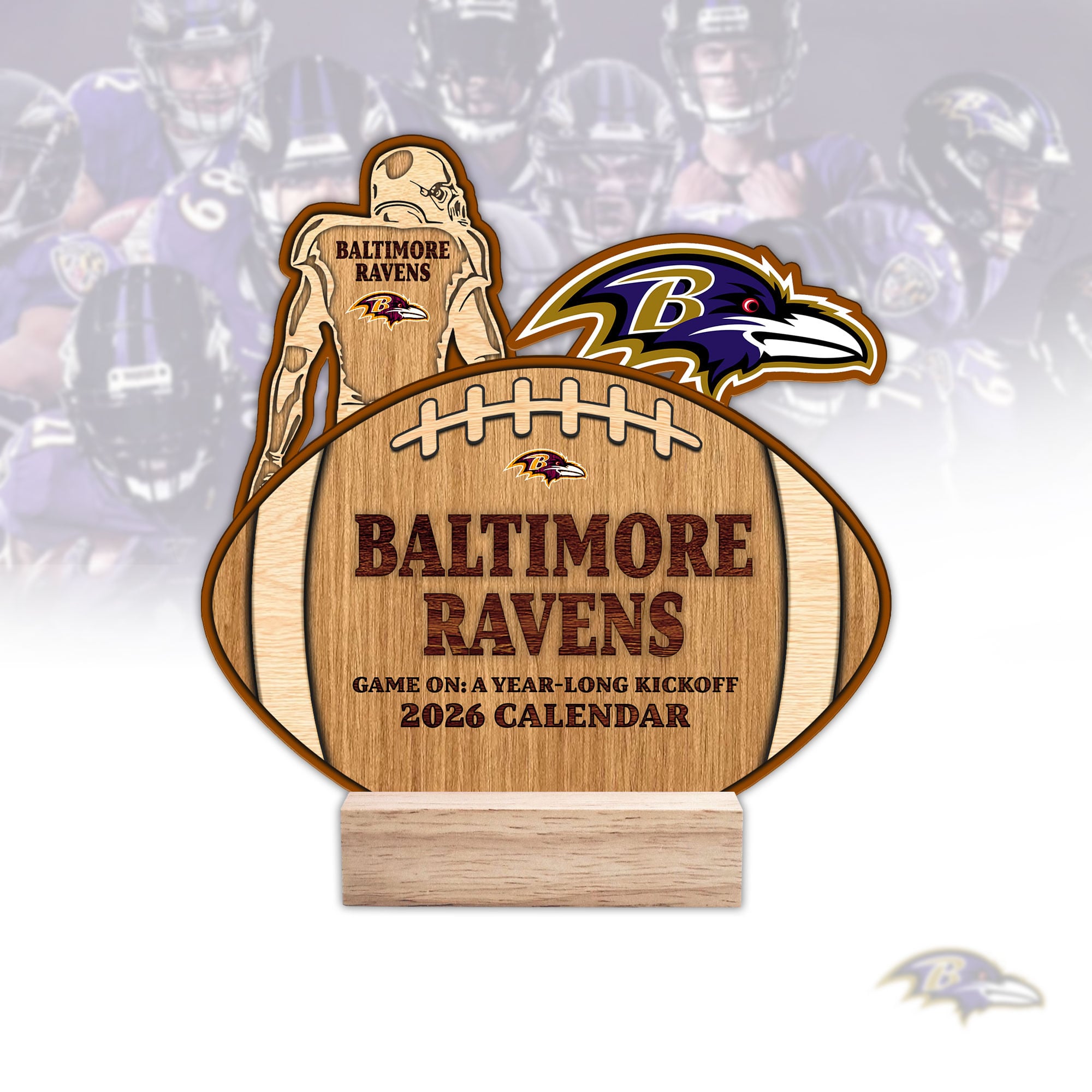 Baltimore Ravens | Premium NFL Rugby Ball Shaped 2026 Calendar