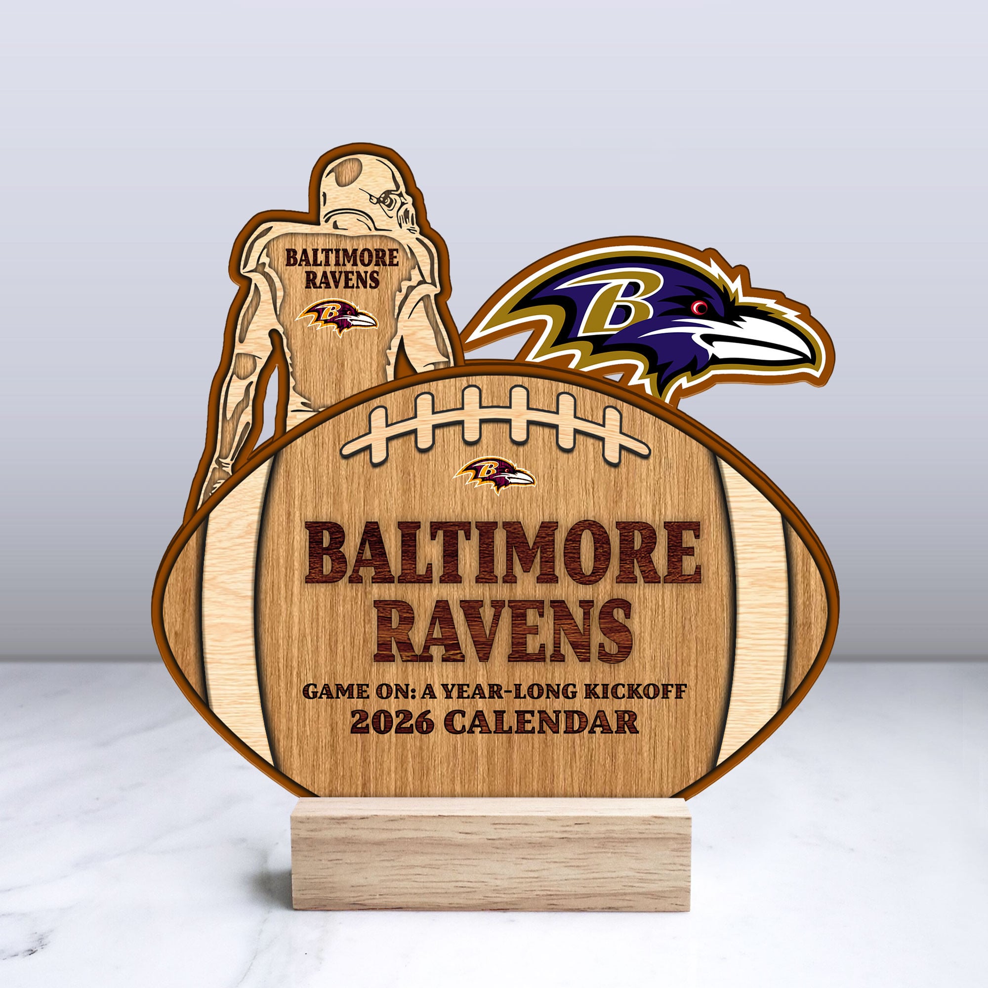Baltimore Ravens | Premium NFL Rugby Ball Shaped 2026 Calendar - Image 3