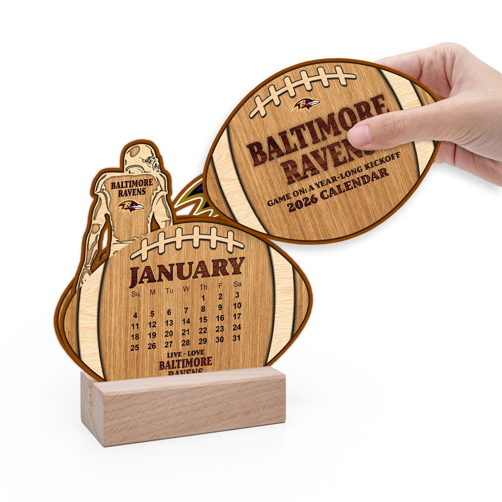 Baltimore Ravens | Premium NFL Rugby Ball Shaped 2026 Calendar - Image 4