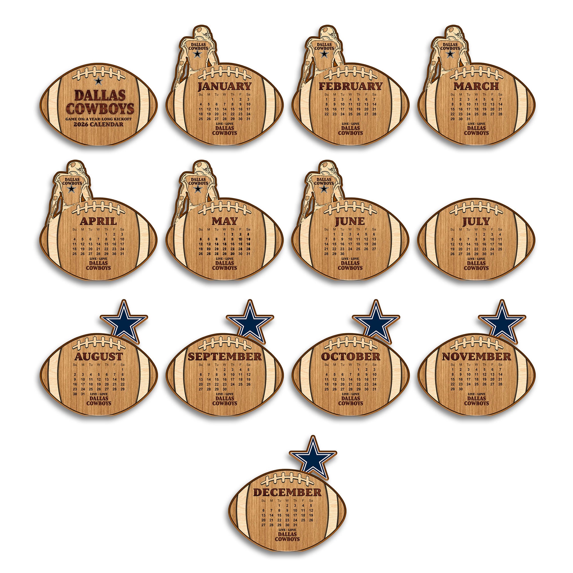 Dallas Cowboys | Premium NFL Rugby Ball Shaped 2026 Calendar - Image 2
