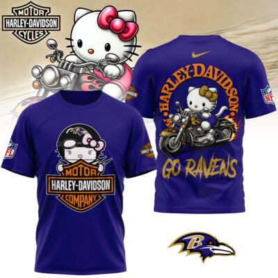 Baltimore Ravens | Premium NFL Hello Kitty Harley Davidson 3D Shirt