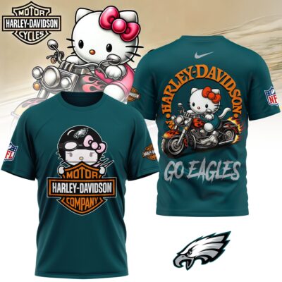 Philadelphia Eagles | Premium NFL Hello Kitty Harley Davidson 3D Shirt
