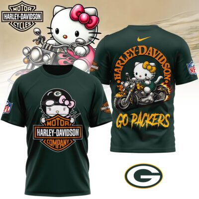 Green Bay Packers | Premium NFL Hello Kitty Harley Davidson 3D Shirt