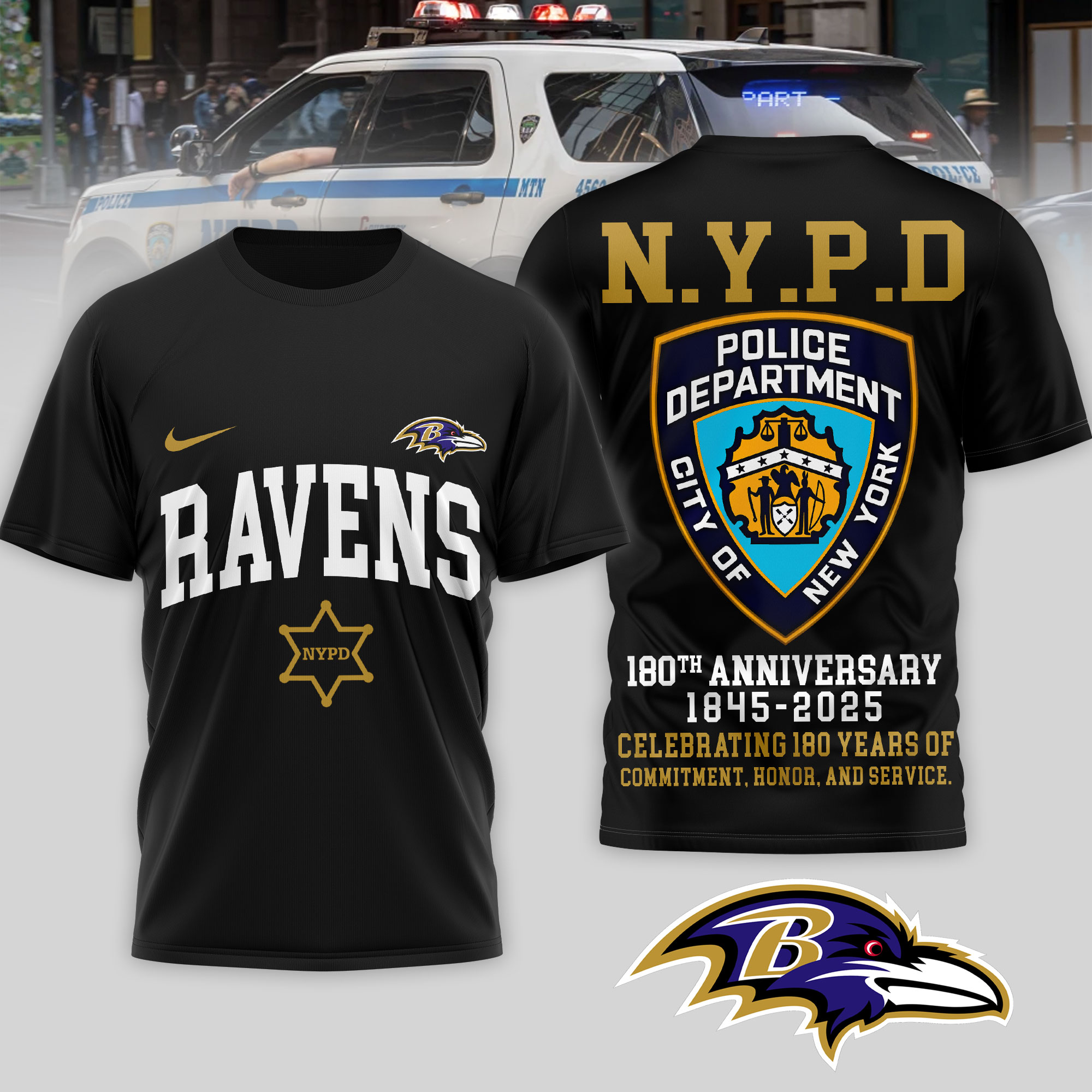 Baltimore Ravens | Premium NFL N.Y.P.D 180th Anniversary 3D Shirt - Image 2