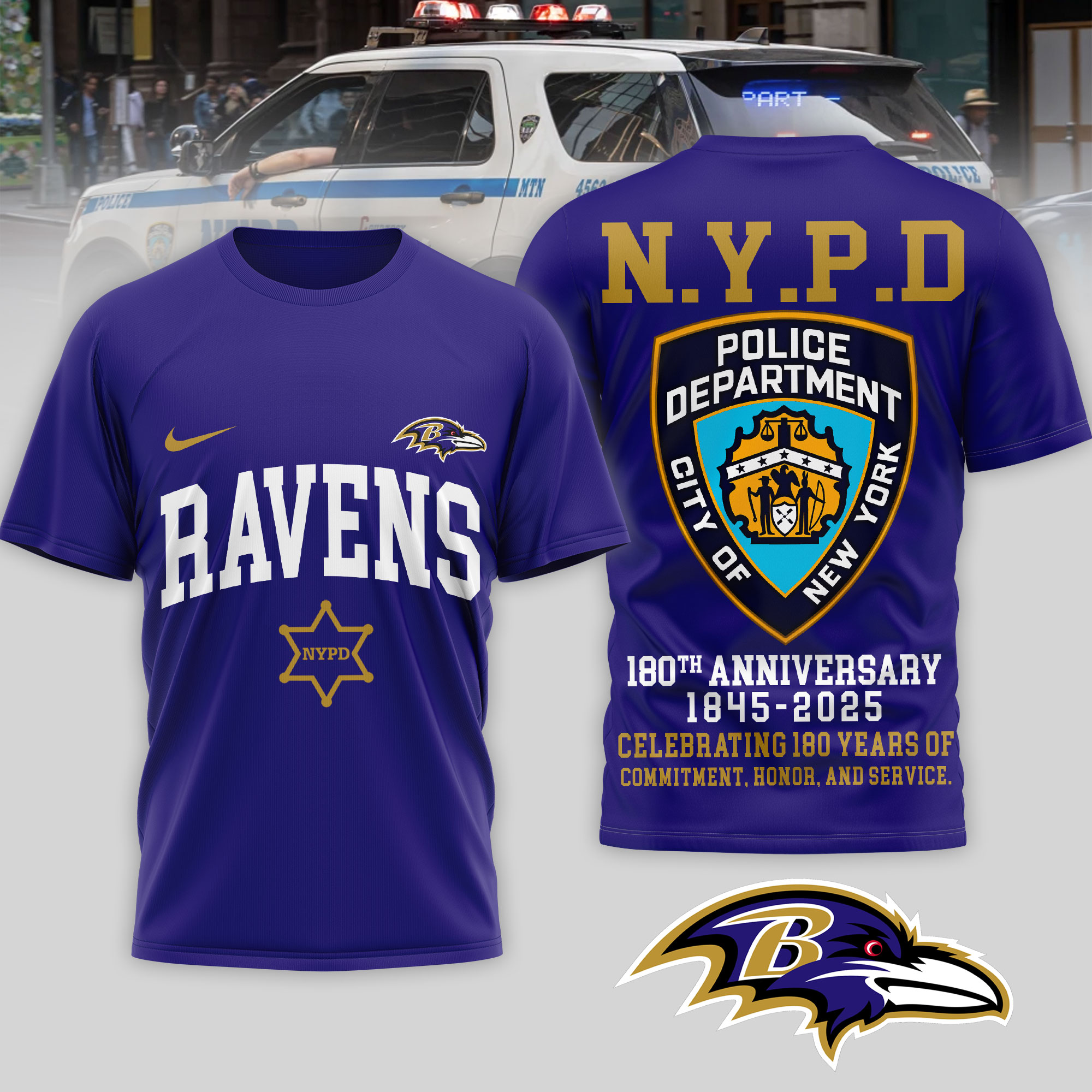 Baltimore Ravens | Premium NFL N.Y.P.D 180th Anniversary 3D Shirt - Image 3