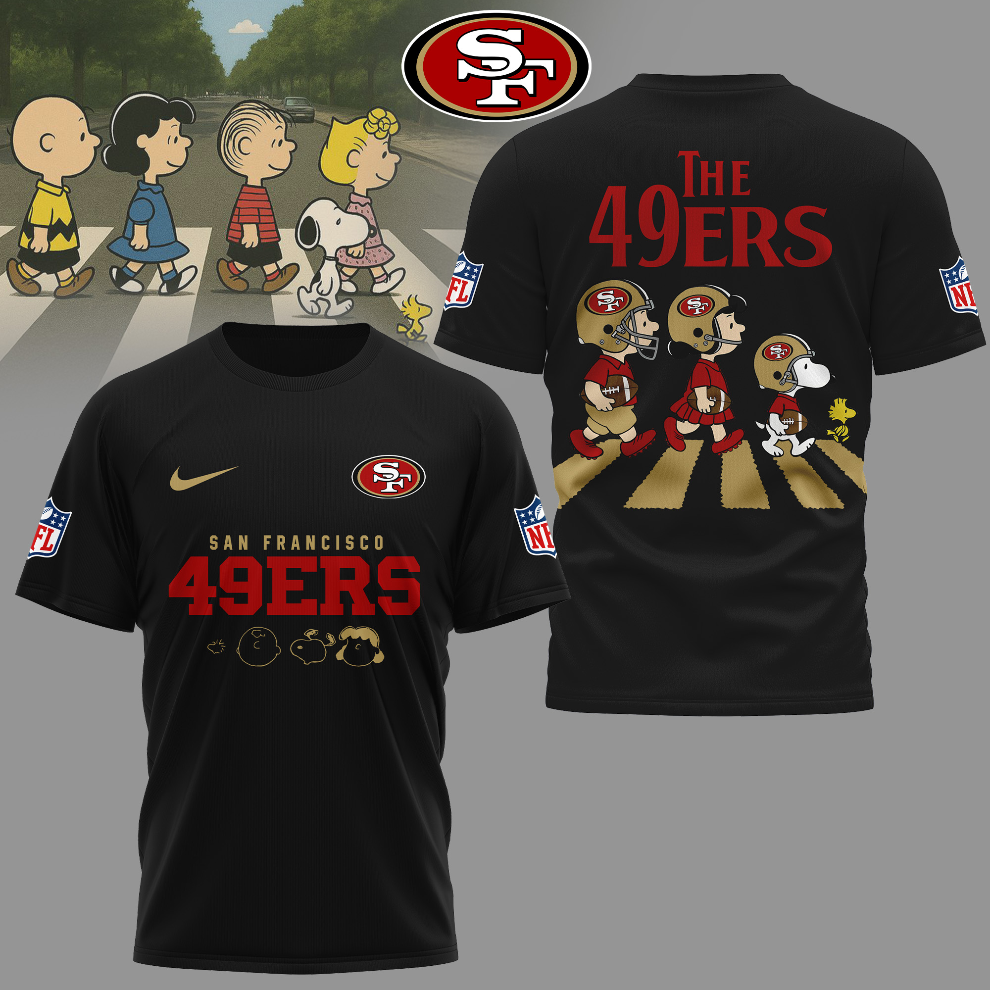 San Francisco 49ers | Premium NFL Snoopy Abbey Road 3D Shirt - Image 3