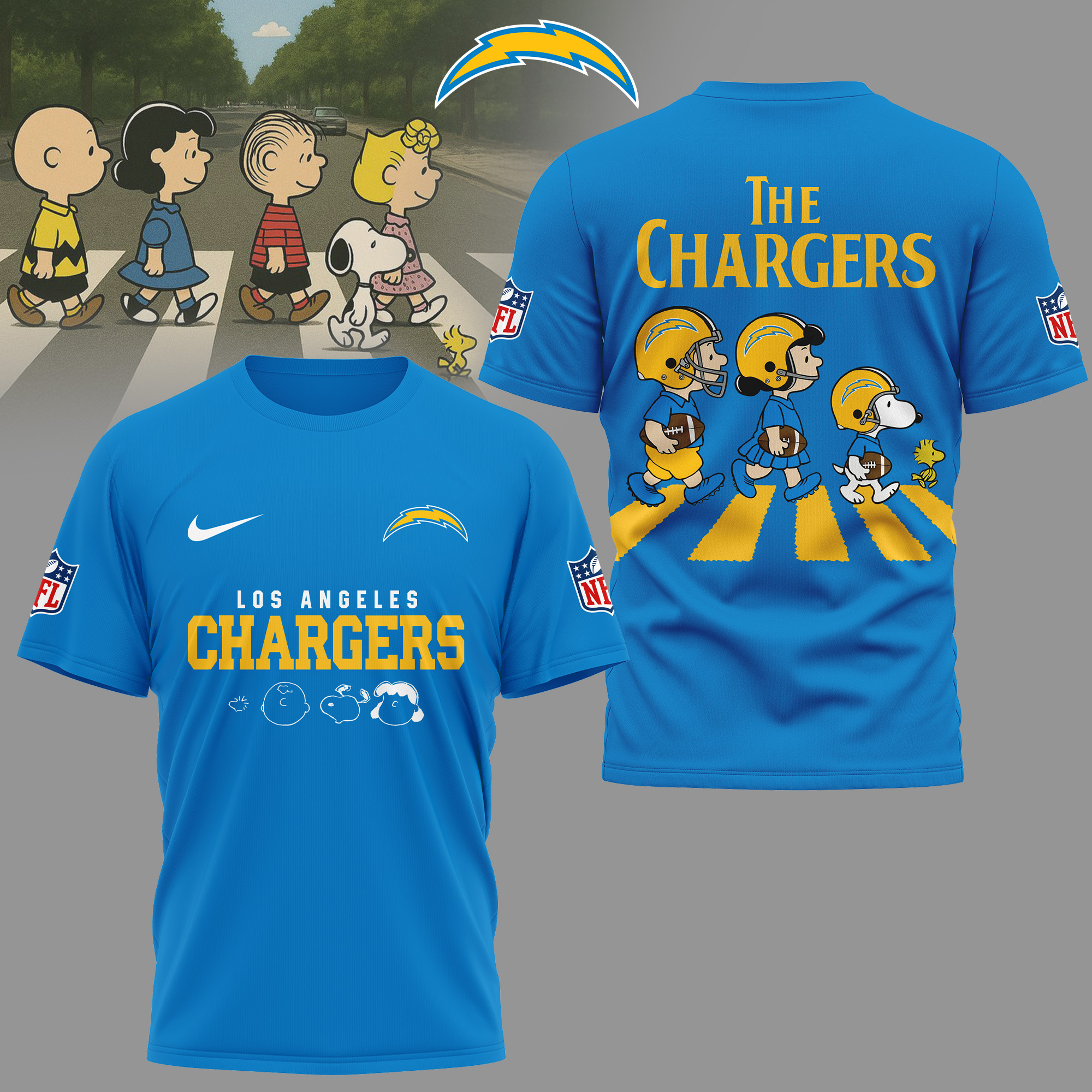 Los Angeles Chargers | Premium NFL Snoopy Abbey Road 3D Shirt - Image 3