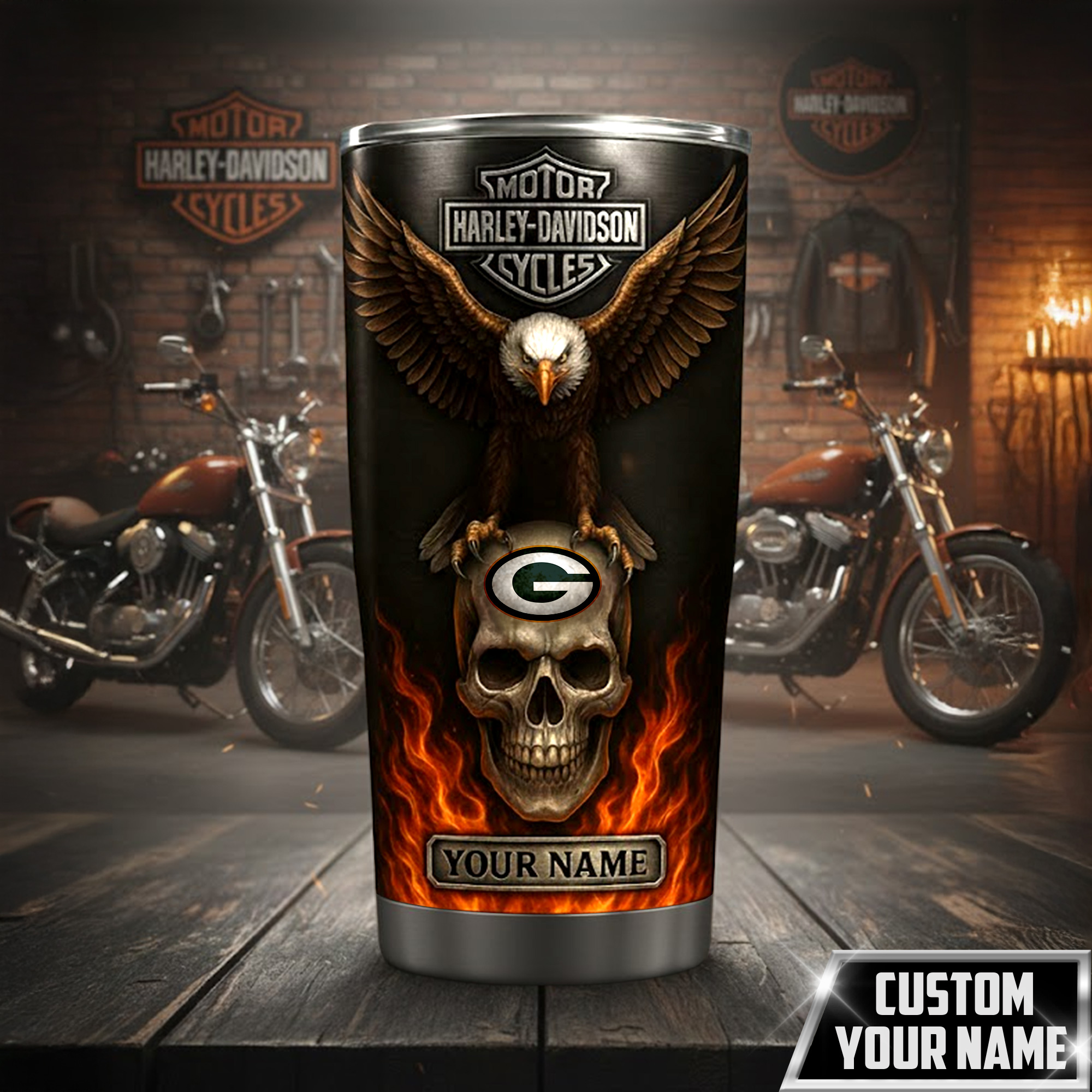 Green Bay Packers | Premium NFL Harley Davidson Tumbler - Image 2