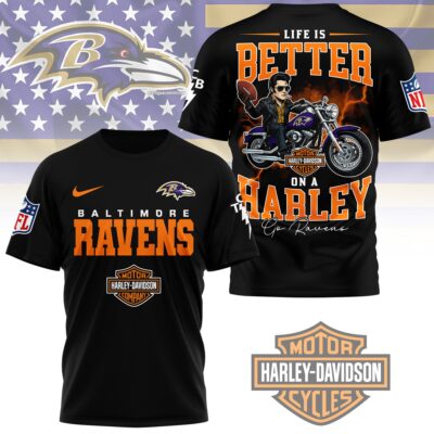 Baltimore Ravens | Premium NFL Elvis Presley Harley Davidson 3D Shirt